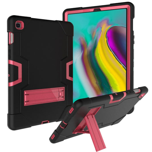 For Galaxy Tab S5e T720 Contrast Color Silicone + PC Combination Case with Holder(Black + Rose Red) - Tab S5E 10.5 T720 / T725 by buy2fix | Online Shopping UK | buy2fix