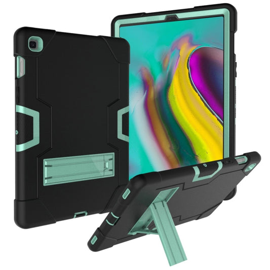 For Galaxy Tab S5e T720 Contrast Color Silicone + PC Combination Case with Holder(Black + Aqua) - Tab S5E 10.5 T720 / T725 by buy2fix | Online Shopping UK | buy2fix