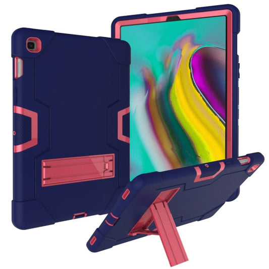 For Galaxy Tab S5e T720 Contrast Color Silicone + PC Combination Case with Holder(Navy Blue + Rose Red) - Tab S5E 10.5 T720 / T725 by buy2fix | Online Shopping UK | buy2fix