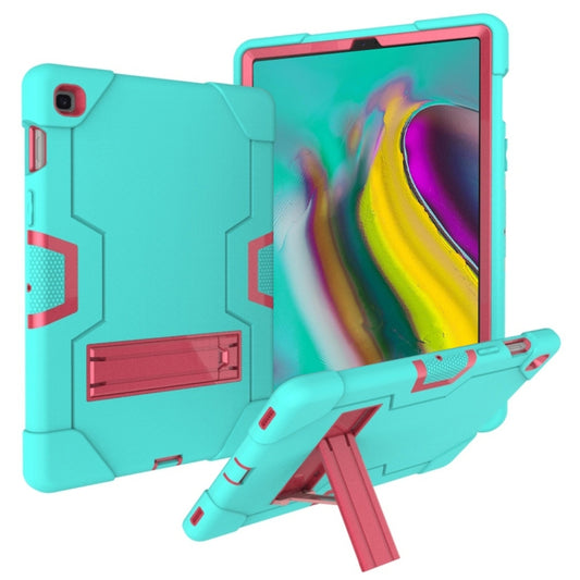 For Galaxy Tab S5e T720 Contrast Color Silicone + PC Combination Case with Holder(Aqua + Rose Red) - Tab S5E 10.5 T720 / T725 by buy2fix | Online Shopping UK | buy2fix