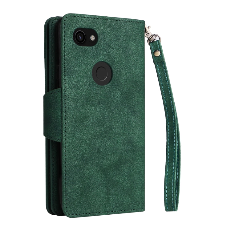 For Google Pixel 3A Rivet Buckle 9 Cards Three Fold Leather Phone Case(Green) - Google Cases by buy2fix | Online Shopping UK | buy2fix