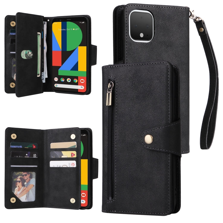 For Google Pixel 4 Rivet Buckle 9 Cards Three Fold Leather Phone Case(Black) - Google Cases by buy2fix | Online Shopping UK | buy2fix