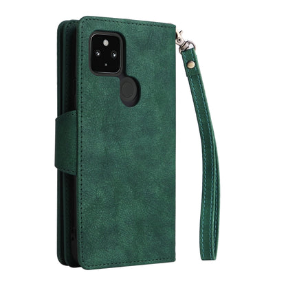 For Google Pixel 4A 5G Rivet Buckle 9 Cards Three Fold Leather Phone Case(Green) - Google Cases by buy2fix | Online Shopping UK | buy2fix