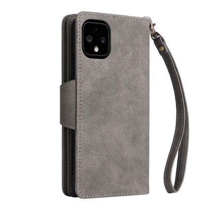 For Google Pixel 4 XL Rivet Buckle 9 Cards Three Fold Leather Phone Case(Grey) - Google Cases by buy2fix | Online Shopping UK | buy2fix