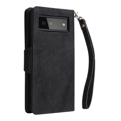 For Google Pixel 6 Rivet Buckle 9 Cards Three Fold Leather Phone Case(Black) - Google Cases by buy2fix | Online Shopping UK | buy2fix