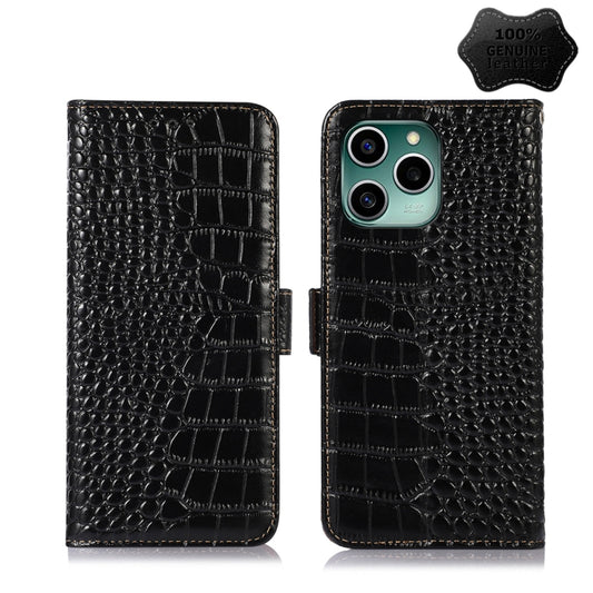 For Honor 60 SE Crocodile Top Layer Cowhide Leather Phone Case(Black) - Honor Cases by buy2fix | Online Shopping UK | buy2fix