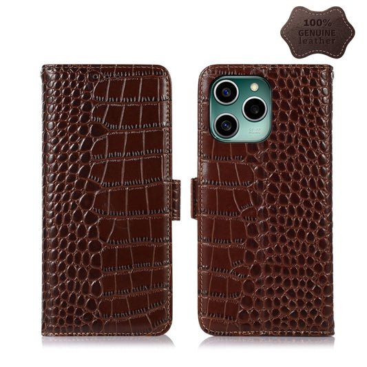 For Honor 60 SE Crocodile Top Layer Cowhide Leather Phone Case(Brown) - Honor Cases by buy2fix | Online Shopping UK | buy2fix