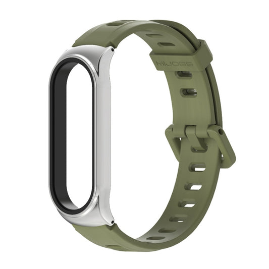 For Xiaomi Mi Band 6 / 5 / 4 / 3 Mijobs Flat Hole Silicone Watch Band, Style:CS Case(Army Green+Silver) - Watch Bands by MIJOBS | Online Shopping UK | buy2fix