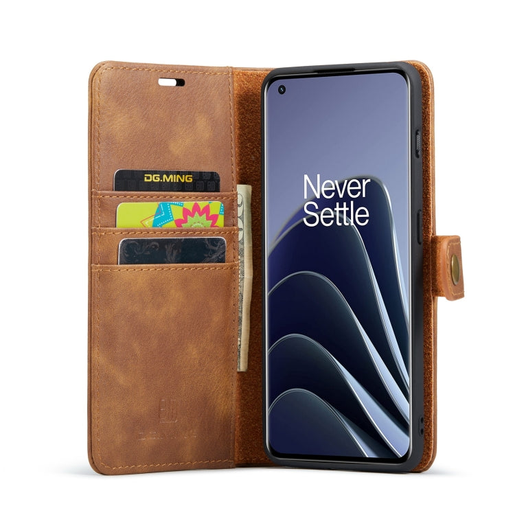 For OnePlus 10 Pro DG.MING Crazy Horse Texture Detachable Magnetic Leather Phone Case(Brown) - OnePlus Cases by DG.MING | Online Shopping UK | buy2fix