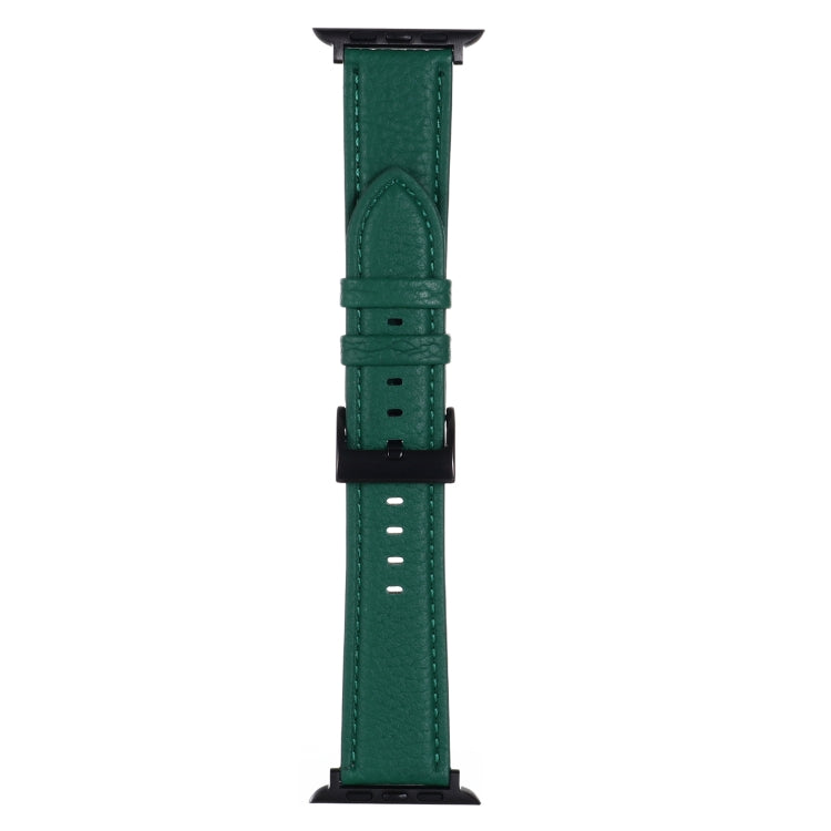 Litchi Texture Leather Watch Band For Apple Watch Ultra 49mm&Watch Ultra 2 49mm / Series 9&8&7 45mm / SE 3&SE 2&6&SE&5&4 44mm / 3&2&1 42mm(Dark Green) - Watch Bands by buy2fix | Online Shopping UK | buy2fix