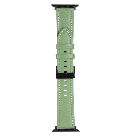 Litchi Texture Leather Watch Band For Apple Watch Ultra 49mm&Watch Ultra 2 49mm / Series 9&8&7 45mm / SE 3&SE 2&6&SE&5&4 44mm / 3&2&1 42mm(Avocado Green) - Watch Bands by buy2fix | Online Shopping UK | buy2fix