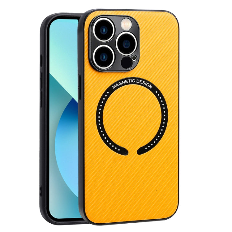 For iPhone 12 Pro Max Carbon Fiber Texture MagSafe Magnetic Phone Case(Yellow) - iPhone 12 Pro Max Cases by buy2fix | Online Shopping UK | buy2fix