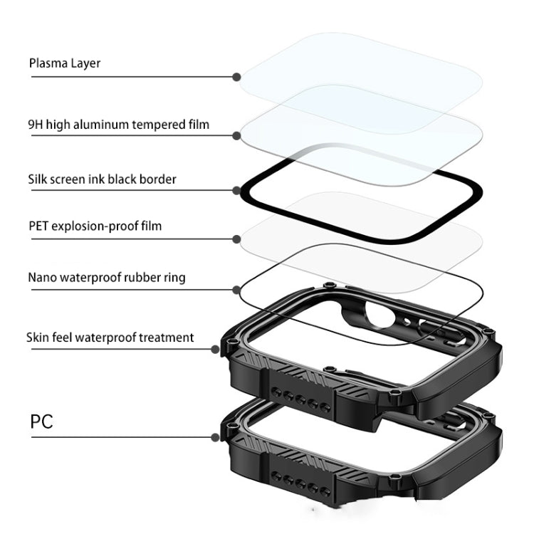 Screen Tempered Glass Film Armor Waterproof Watch Case For Apple Watch Series 8&7 45mm(Purple) - Watch Cases by buy2fix | Online Shopping UK | buy2fix