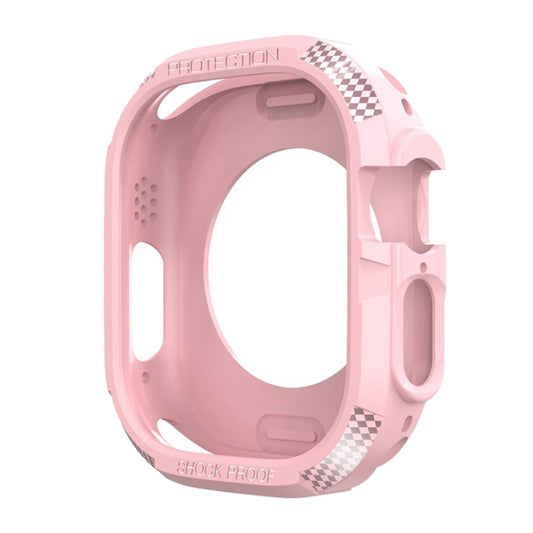 Three-proof TPU Carbon Fiber Protective Case For Apple Watch Ultra 49mm / Apple Watch Ultra 2 49mm (Pink) - Watch Cases by buy2fix | Online Shopping UK | buy2fix