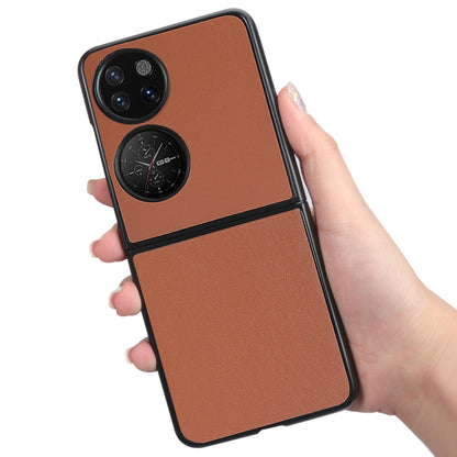 For Huawei P50 Pocket Plain Skin Litchi Texture Phone Case(Brown) - Ulefone Cases by buy2fix | Online Shopping UK | buy2fix