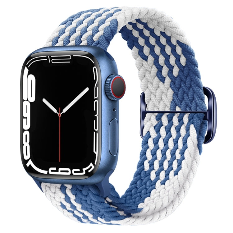 Buckle Nylon Braided Watch Band for Apple Watch Ultra 49mm&Watch Ultra 2 49mm / Series 9&8&7 45mm / SE 3&SE 2&6&SE&5&4 44mm / 3&2&1 42mm(Blue White) - Watch Bands by buy2fix | Online Shopping UK | buy2fix