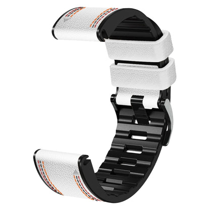 For Garmin Fenix 7 Tricolor Stitching Silicone Leather Watch Band(White) - Watch Bands by buy2fix | Online Shopping UK | buy2fix