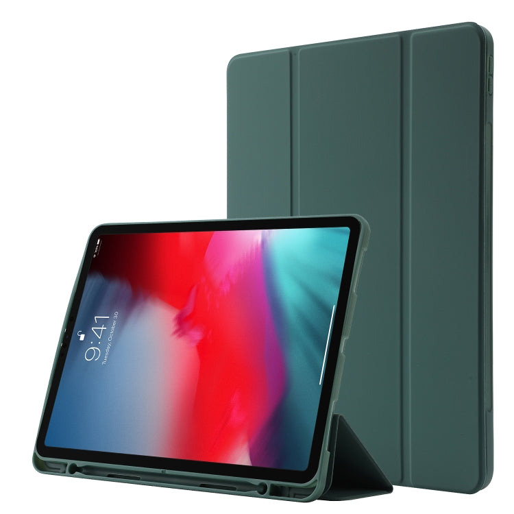 Skin Feel Pen Holder Tri-fold Tablet Leather Case For iPad Air 13 2024 / iPad Pro 12.9 2022 / 2021 / 2020 / 2018(Dark Green) - iPad Pro 12.9 (2022/2021) Cases by buy2fix | Online Shopping UK | buy2fix