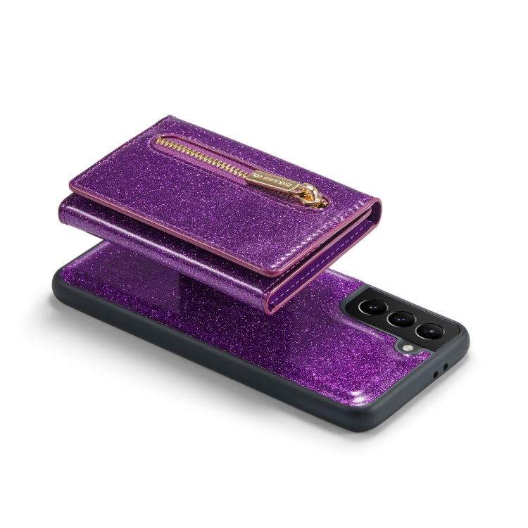 For Samsung Galaxy S21 5G DG.MING M3 Series Glitter Powder Card Bag Leather Case(Dark Purple) - Galaxy Phone Cases by DG.MING | Online Shopping UK | buy2fix