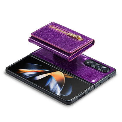 For Samsung Galaxy Z Fold3 5G DG.MING M3 Series Glitter Powder Card Bag Leather Case(Dark Purple) - Galaxy Phone Cases by DG.MING | Online Shopping UK | buy2fix