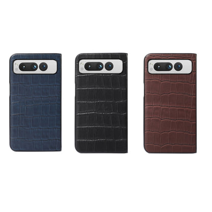 For Google Pixel Fold Crocodile Texture Genuine Leather Phone Case(Black) - Google Cases by buy2fix | Online Shopping UK | buy2fix