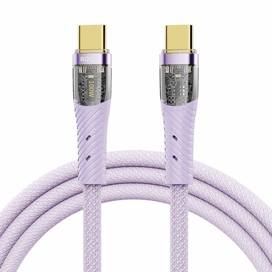 ROCK Z21 100W USB-C/Type-C to USB-C/Type-C Transparent Fast Charging Data Cable, Length: 1.2m(Purple) - USB-C & Type-C Cable by ROCK | Online Shopping UK | buy2fix