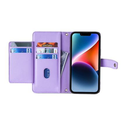 For OnePlus 11 Sheep Texture Cross-body Zipper Wallet Leather Phone Case(Purple) - OnePlus Cases by buy2fix | Online Shopping UK | buy2fix