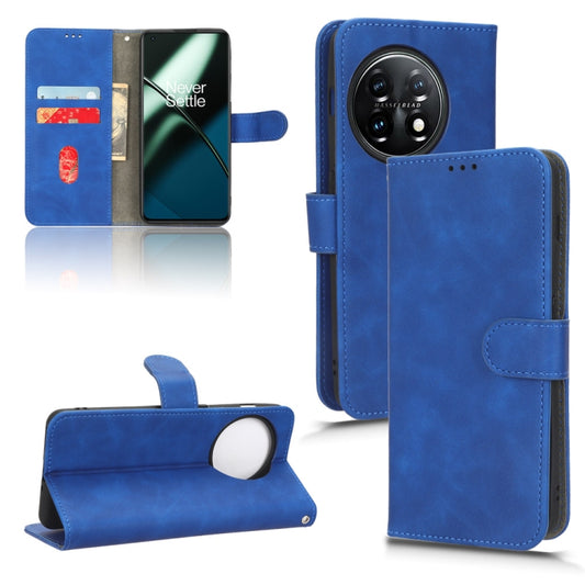 For OnePlus 11 Skin Feel Magnetic Flip Leather Phone Case(Blue) - OnePlus Cases by buy2fix | Online Shopping UK | buy2fix