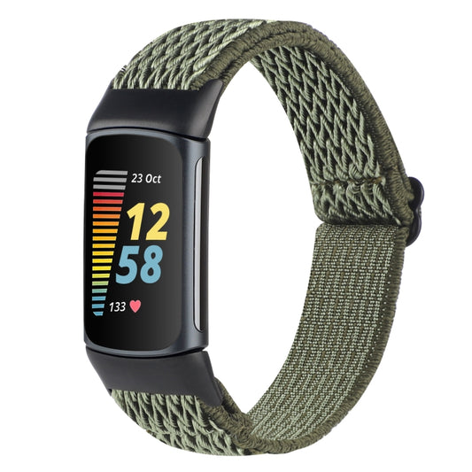 For Fitbit Charge 5 Buckle Wave Braided Nylon Watch Band(Army Green) - Watch Bands by buy2fix | Online Shopping UK | buy2fix