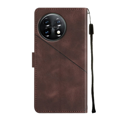 For OnePlus 11 Skin-feel Embossed Leather Phone Case(Brown) - OnePlus Cases by buy2fix | Online Shopping UK | buy2fix