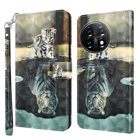 For OnePlus 11 3D Painting Pattern TPU + PU Leather Phone Case(Cat Tiger) - OnePlus Cases by buy2fix | Online Shopping UK | buy2fix