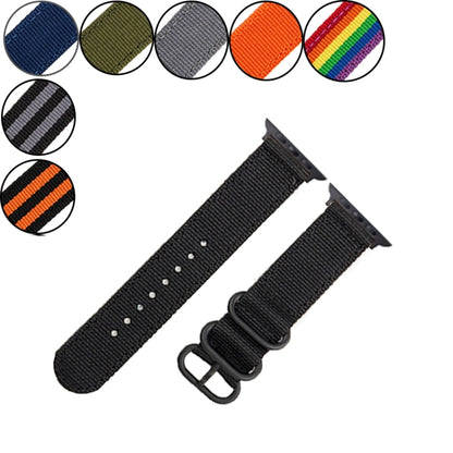 Black Buckle Canvas Watch Band For Apple Watch Ultra 49mm&Watch Ultra 2 49mm / Series 9&8&7 45mm / SE 3&SE 2&6&SE&5&4 44mm / 3&2&1 42mm(Black Orange) - Watch Bands by buy2fix | Online Shopping UK | buy2fix