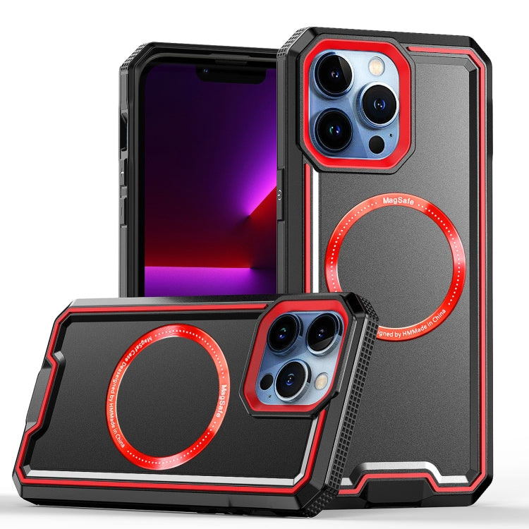 For iPhone 14 / 13 Armour Two-color MagSafe Magnetic TPU + PC Phone Case(Black + Red) - iPhone 14 Cases by buy2fix | Online Shopping UK | buy2fix