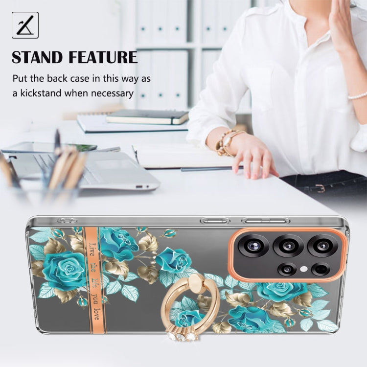 For Samsung Galaxy S25 Ultra 5G Flowers and Plants Series IMD TPU Phone Case with Ring Holder(Blue Rose) - Galaxy S25 Ultra 5G Cases by buy2fix | Online Shopping UK | buy2fix