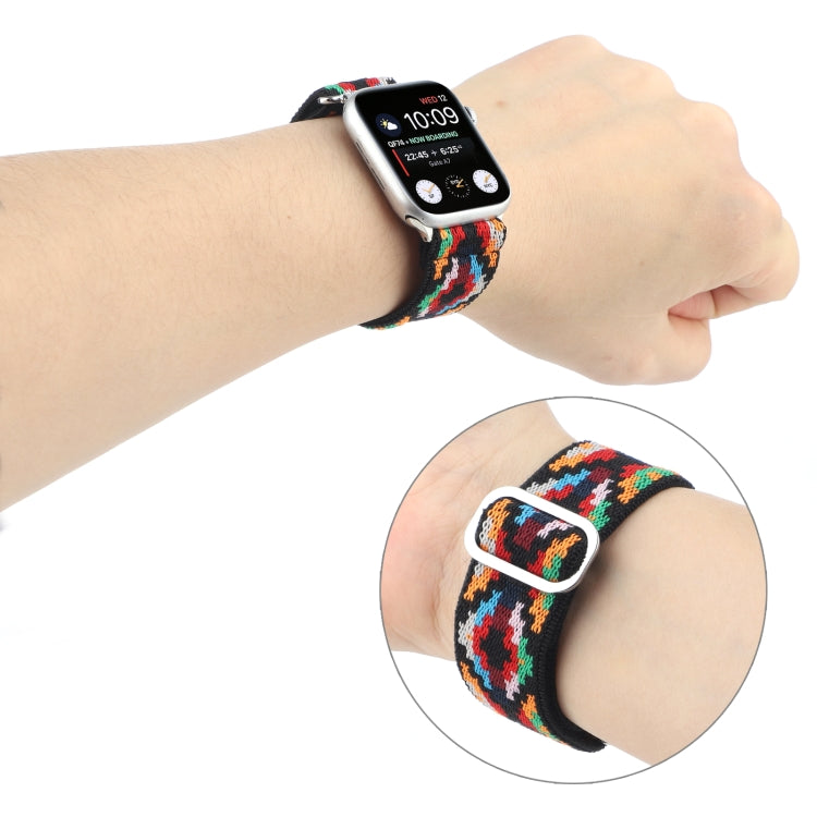 For Apple Watch Ultra 49mm&Watch Ultra 2 49mm / Series 9&8&7 45mm / SE 3&SE 2&6&SE&5&4 44mm / 3&2&1 42mm Buckle Elastic Nylon Watch Band(Colorful Rhombus) - Watch Bands by buy2fix | Online Shopping UK | buy2fix