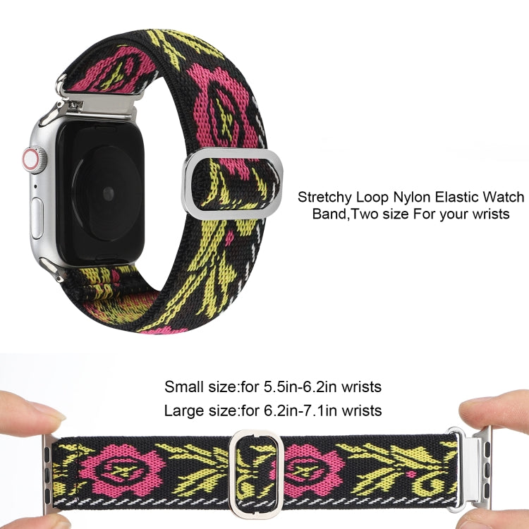 For Apple Watch Ultra 49mm&Watch Ultra 2 49mm / Series 9&8&7 45mm / SE 3&SE 2&6&SE&5&4 44mm / 3&2&1 42mm Buckle Elastic Nylon Watch Band(Rose Red Yellow) - Watch Bands by buy2fix | Online Shopping UK | buy2fix