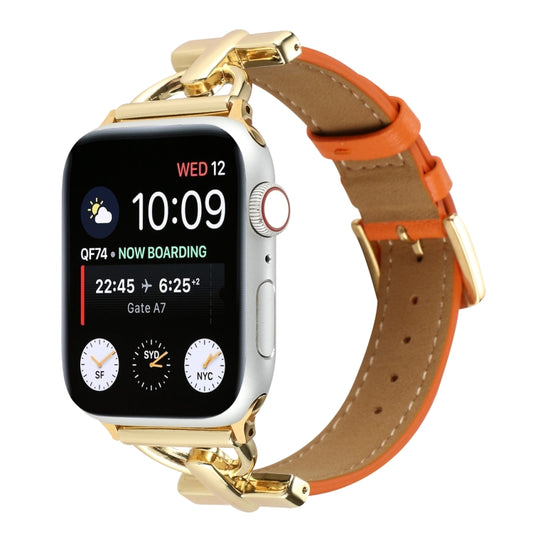 For Apple Watch Ultra 49mm&Watch Ultra 2 49mm / Series 9&8&7 45mm / SE 3&SE 2&6&SE&5&4 44mm / 3&2&1 42mm D-Buckle Plain Genuine Leather Watch Band(Orange) - Watch Bands by buy2fix | Online Shopping UK | buy2fix