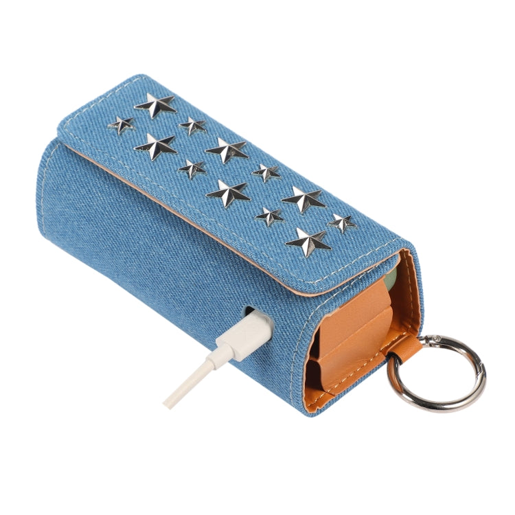 For IQOS ILUMA Pentagram Rivet Leather Texture Flip Electronic Cigarette Storage Bag with Hook(Denim Blue + Silver Pentagram) - E Cigarette Accessories by buy2fix | Online Shopping UK | buy2fix