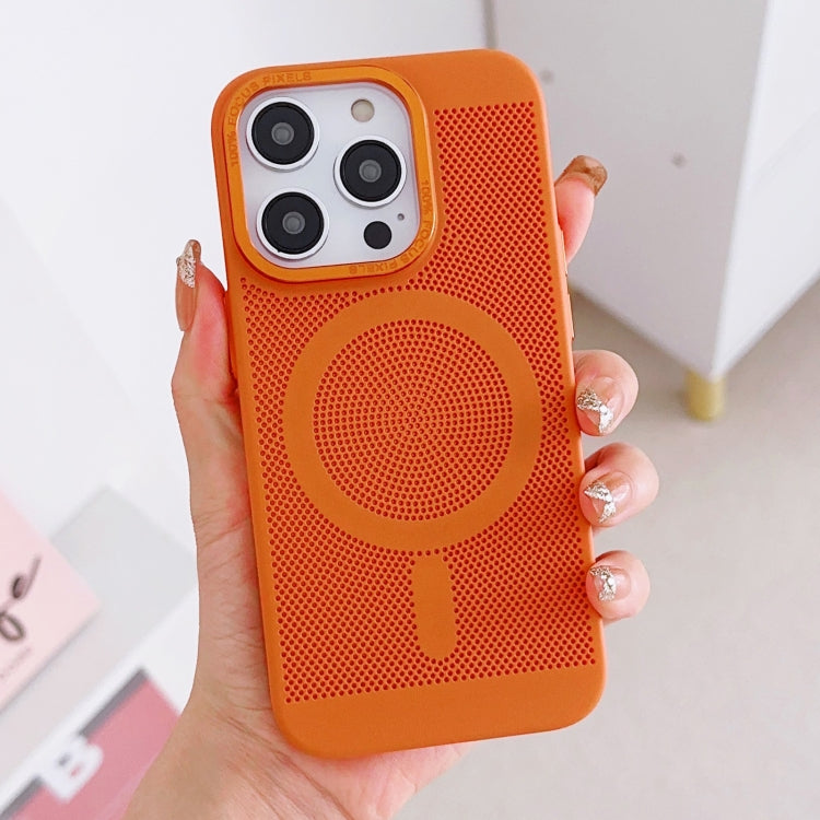 For iPhone 12 Pro Max Grid Cooling MagSafe Magnetic Phone Case(Orange Yellow) - iPhone 12 Pro Max Cases by buy2fix | Online Shopping UK | buy2fix