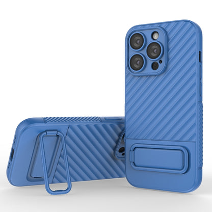 For iPhone 14 Pro Wavy Texture TPU Phone Case with Lens Film(Blue) - iPhone 14 Pro Cases by buy2fix | Online Shopping UK | buy2fix