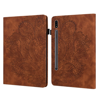 For Samsung Galaxy Tab S9 / S9 FE Peacock Embossed Pattern Leather Tablet Case(Brown) - Galaxy Tab S9 Cases by buy2fix | Online Shopping UK | buy2fix