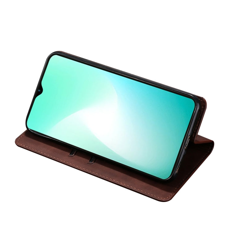 For Blackview A52 Skin Feel Magnetic Horizontal Flip Leather Phone Case(Dark Brown) - More Brand by buy2fix | Online Shopping UK | buy2fix