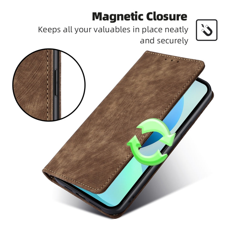 For Blackview A85 RFID Anti-theft Brush Magnetic Leather Phone Case(Brown) - More Brand by buy2fix | Online Shopping UK | buy2fix