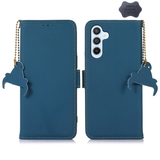 For Samsung Galaxy M34 5G Genuine Leather Magnetic RFID Leather Phone Case(Blue) - Galaxy Phone Cases by buy2fix | Online Shopping UK | buy2fix