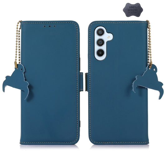 For Samsung Galaxy A35 5G Genuine Leather Magnetic RFID Leather Phone Case(Blue) - Galaxy Phone Cases by buy2fix | Online Shopping UK | buy2fix