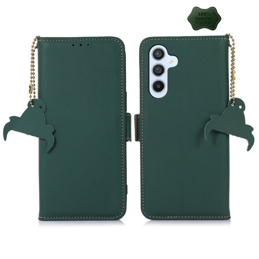 For Samsung Galaxy A35 5G Genuine Leather Magnetic RFID Leather Phone Case(Green) - Galaxy Phone Cases by buy2fix | Online Shopping UK | buy2fix