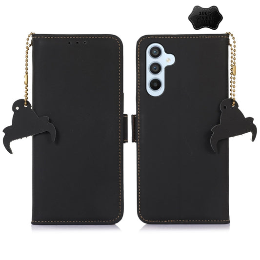 For Samsung Galaxy A55 5G Genuine Leather Magnetic RFID Leather Phone Case(Black) - Galaxy Phone Cases by buy2fix | Online Shopping UK | buy2fix