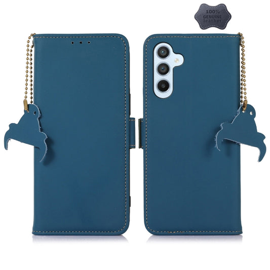 For Samsung Galaxy A55 5G Genuine Leather Magnetic RFID Leather Phone Case(Blue) - Galaxy Phone Cases by buy2fix | Online Shopping UK | buy2fix