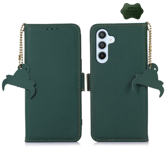 For Samsung Galaxy A55 5G Genuine Leather Magnetic RFID Leather Phone Case(Green) - Galaxy Phone Cases by buy2fix | Online Shopping UK | buy2fix