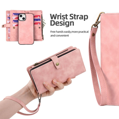 For iPhone 14 Zipper Wallet Detachable MagSafe Leather Phone Case(Pink) - iPhone 14 Cases by buy2fix | Online Shopping UK | buy2fix